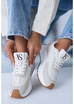 Beżowe Sznurowane Sneakersy Vices na Platformie z Ozdobnymi Paskami Seliniel ze sklepu renee.pl w kategorii Buty sportowe damskie - zdjęcie 178729865