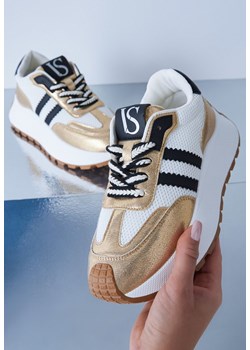 Biało-Złote Sneakersy Vices na Platformie z Metalicznymi Paskami Lenela ze sklepu renee.pl w kategorii Buty sportowe damskie - zdjęcie 178729866