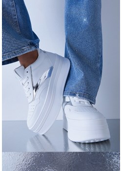 Biało-Srebrne Sznurowane Sneakersy Vices na Platformie z Metalicznymi Paskami Neliawen ze sklepu renee.pl w kategorii Buty sportowe damskie - zdjęcie 178729867