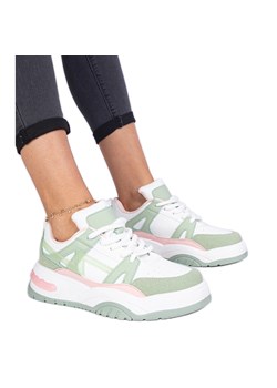 Zielone sneakersy z grubymi sznurówkami ze sklepu ButyModne.pl w kategorii Buty sportowe damskie - zdjęcie 178735688