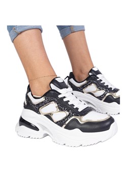 Czarne sneakersy damskie zdobione brokatem ze sklepu ButyModne.pl w kategorii Buty sportowe damskie - zdjęcie 178735699
