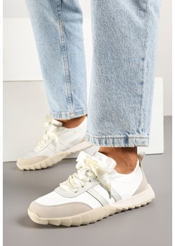 Beżowe Skórzane Sneakersy Kultowe Tenisówki z Satynowymi Sznurowadłami Vivioretta ze sklepu born2be.pl w kategorii Buty sportowe damskie - zdjęcie 178744529