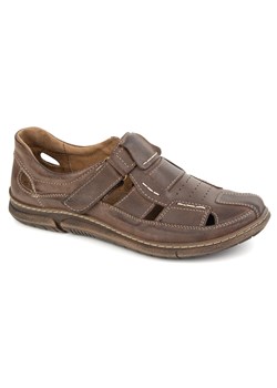 Buty męskie skórzane na rzep 937KOM ciemno brązowe ze sklepu butyolivier w kategorii Półbuty męskie - zdjęcie 178755307