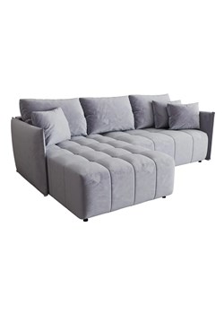 Błękitna welurowa sofa w kształcie litery L - Monetto ze sklepu Edinos.pl w kategorii Narożniki - zdjęcie 178755316