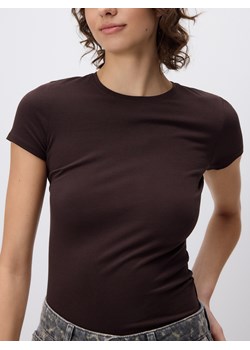 Reserved - Bawełniany t-shirt slim fit - ciemnobrązowy ze sklepu Reserved w kategorii Bluzki damskie - zdjęcie 178759028