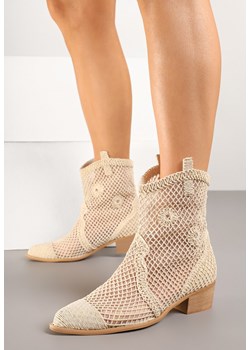Jasnobeżowe Botki Kowbojki na Stożku ze Skórzaną Wkładką i Siateczkową Cholewką Frolozi ze sklepu renee.pl w kategorii Botki - zdjęcie 178759139
