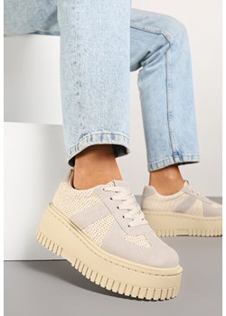 Jasnobeżowe Sneakersy na Platformie Ozdobione Paskiem Vivesse ze sklepu renee.pl w kategorii Buty sportowe damskie - zdjęcie 178759469