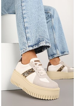 Beżowo-Panterkowe Sneakersy na Grubej Podeszwie z Ozdobnym Paskiem Viviriana ze sklepu born2be.pl w kategorii Buty sportowe damskie - zdjęcie 178761365