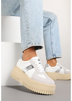 Biało-Szare Sneakersy na Grubej Podeszwie z Ozdobnym Paskiem Viviriana ze sklepu born2be.pl w kategorii Buty sportowe damskie - zdjęcie 178761377