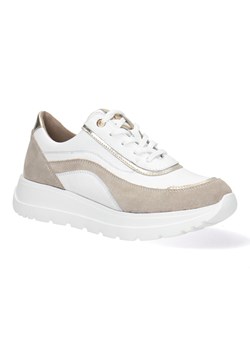 Skórzane półbuty damskie sneakersy Pollonus biało+ beżowe 5-1721-004 ze sklepu butyolivier w kategorii Buty sportowe damskie - zdjęcie 178763918