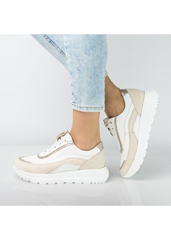 Skórzane półbuty damskie sneakersy Pollonus biały+złoty 5-1721-001 ze sklepu butyolivier w kategorii Buty sportowe damskie - zdjęcie 178764479