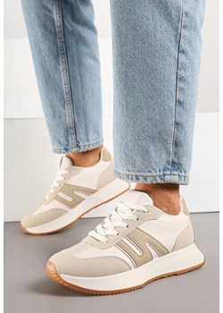 Beżowe Sneakersy z Geometrycznym Wzorem Avisella ze sklepu born2be.pl w kategorii Buty sportowe damskie - zdjęcie 178767278