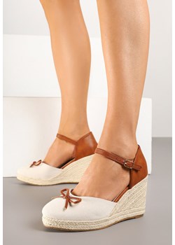 Beżowe Sandały w Typie Espadryli z Kokardką na Koturnie z Plecionką Ziarine ze sklepu born2be.pl w kategorii Espadryle damskie - zdjęcie 178774378