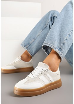 Biało-Beżowe Sneakersy Tenisówki Ozdobione Paskami Falaviela ze sklepu renee.pl w kategorii Buty sportowe damskie - zdjęcie 178807928