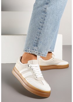 Biało-Beżowe Sneakersy w Stylu Tenisówek z Paskami Falanisa ze sklepu born2be.pl w kategorii Buty sportowe damskie - zdjęcie 178810675