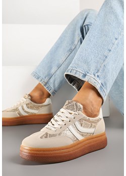 Beżowe Wężowe Sneakersy w Stylu Klasycznych Tenisówek na Grubej Podeszwie Grelritia ze sklepu born2be.pl w kategorii Buty sportowe damskie - zdjęcie 178810867