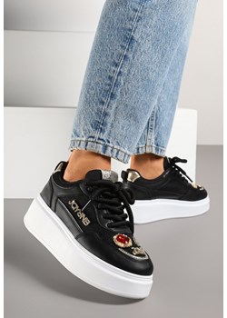 Czarne Sneakersy na Platformie z Metalicznymi Ozdobami Falonela ze sklepu born2be.pl w kategorii Buty sportowe damskie - zdjęcie 178810999