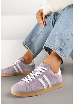 Fioletowo-Białe Sneakersy Zamszowe Typu Tenisówki ze Skórzaną Wkładką Ciarivione ze sklepu renee.pl w kategorii Buty sportowe damskie - zdjęcie 178811097