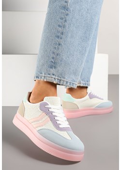 Różowo-Niebieskie Sneakersy w Stylu Tenisówek z Geometrycznymi Paskami Falenira ze sklepu born2be.pl w kategorii Buty sportowe damskie - zdjęcie 178818865