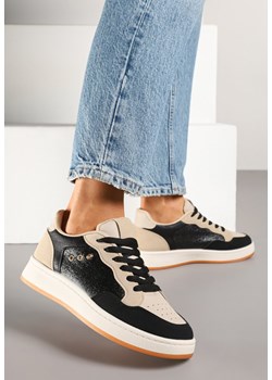 Czarno-Beżowe Sneakersy z Ozdobnymi Przeszyciami w Streetwearowym Stylu Neoniela ze sklepu born2be.pl w kategorii Buty sportowe damskie - zdjęcie 178823476