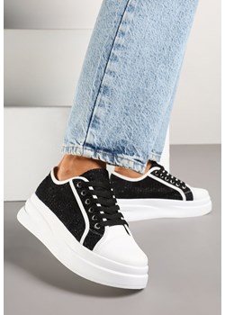 Czarno-Białe Koronkowe Sneakersy na Grubej Podeszwie Falinira ze sklepu born2be.pl w kategorii Buty sportowe damskie - zdjęcie 178823506