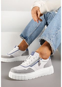 Biało-Szare Sneakersy ze Skóry Naturalnej z Ozdobnym Suwakiem Tilliraya ze sklepu renee.pl w kategorii Buty sportowe damskie - zdjęcie 178827276