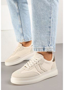 Beżowe Sneakersy Tenisówki Ozdobione Paskami Falovinia ze sklepu renee.pl w kategorii Botki - zdjęcie 178827546