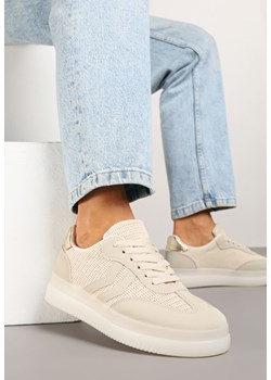 Beżowe Sneakersy w Stylu Tenisówek z Geometrycznymi Paskami Falenira ze sklepu born2be.pl w kategorii Buty sportowe damskie - zdjęcie 178828138