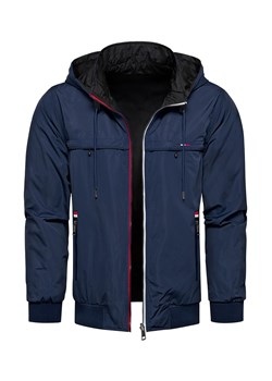 Kurtka męska dwustronna wiatrówka z odczepianym kapturem granatowa Recea ze sklepu Recea.pl w kategorii Kurtki męskie - zdjęcie 178829716
