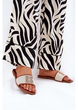 Damskie Klapki Eleganckie Płaski Obcas Ozdoba Camel Lovehia ze sklepu ZAZOO w kategorii Klapki damskie - zdjęcie 178880498