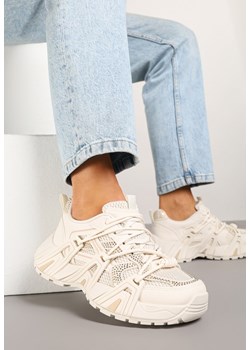 Beżowe Sneakersy na Grubej Podeszwie z Geometrycznym Wzorem i Cyrkoniami Lavinoria ze sklepu born2be.pl w kategorii Buty sportowe damskie - zdjęcie 178883089