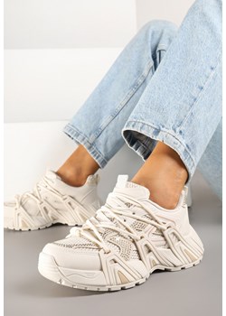 Beżowe Sneakersy na Platformie z Cyrkoniami i Geometrycznym Wzorem Lavivione ze sklepu renee.pl w kategorii Buty sportowe damskie - zdjęcie 178883626