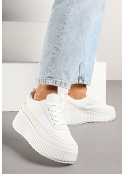 Białe Sneakersy na Tłoczonej Platformie z Ozdobnymi Przeszyciami Faloviela ze sklepu renee.pl w kategorii Buty sportowe damskie - zdjęcie 178886496