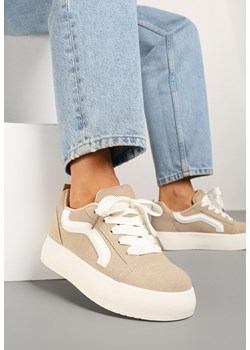 Ciemnobeżowe Sneakersy na Platformie z Geometrycznym Wzorem Kornelna ze sklepu renee.pl w kategorii Buty sportowe damskie - zdjęcie 178887219