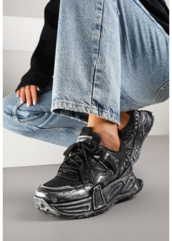Czarne Sneakersy na Tłoczonej Platformie z Metalicznymi Wstawkami Eradira ze sklepu renee.pl w kategorii Buty sportowe damskie - zdjęcie 178887225