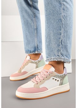 Różowo-Beżowe Sneakersy z Ozdobnymi Przeszyciami w Streetwearowym Stylu Neoniela ze sklepu born2be.pl w kategorii Buty sportowe damskie - zdjęcie 178889145