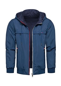 Kurtka męska dwustronna wiatrówka z odczepianym kapturem niebieska Recea ze sklepu Recea.pl w kategorii Kurtki męskie - zdjęcie 178894516