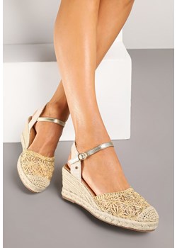 Złote Sandały Vices na Plecionym Koturnie w Stylu Boho Lisalia ze sklepu renee.pl w kategorii Espadryle damskie - zdjęcie 178937269