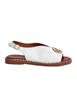Płaskie Eleganckie Sandały Z Ozdobą Białe ze sklepu ButyModne.pl w kategorii Sandały damskie - zdjęcie 178945967