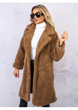 CIEMNOBRĄZOWY PLUSZOWY PŁASZCZ Z KOŁNIERZEM ze sklepu olika.com.pl w kategorii Płaszcze damskie - zdjęcie 178957075