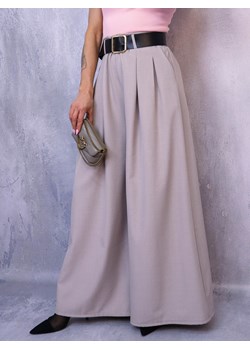CIEMNO BEŻOWE ELEGANCKIE SPODNIE Z SZEROKIMI NOGAWKAMI+ PASEK ze sklepu olika.com.pl w kategorii Spodnie damskie - zdjęcie 178958278