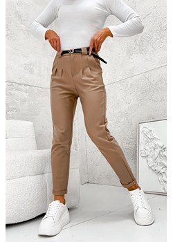 ELEGANCKIE SPODNIE CYGERTKI+ PASEK- BRĄZOWE ze sklepu olika.com.pl w kategorii Spodnie damskie - zdjęcie 178958975