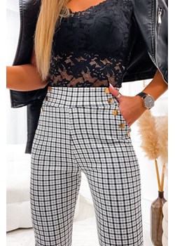 MATERIAŁOWE SPODNIE W KRATĘ- SZARE ze sklepu olika.com.pl w kategorii Spodnie damskie - zdjęcie 178961658