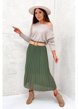 SPÓDNICA MIDI PLISOWANA Z PASKIEM- ZIELONA ze sklepu olika.com.pl w kategorii Spódnice - zdjęcie 178965526