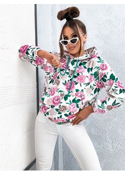 BLUZA Z KAPTUREM W KWIECISTY WZÓR- BIAŁA ze sklepu olika.com.pl w kategorii Bluzy damskie - zdjęcie 178967778