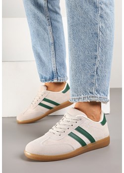 Beżowo-Zielone Sneakersy w Stylu Klasycznych Tenisówek z Ozdobnymi Przeszyciami Revasa ze sklepu born2be.pl w kategorii Buty sportowe damskie - zdjęcie 178975528