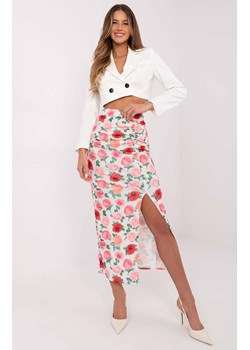 Spódnica  midi z rozcięciem w kwiaty MI-SD-G9119-2.68, Kolor biało-czerwony, Rozmiar uniwersalny, ITALY MODA ze sklepu Primodo w kategorii Spódnice - zdjęcie 178983559
