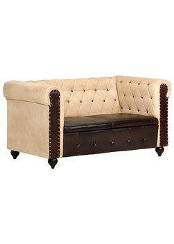 Skórzana 2-osobowa brązowa sofa w stylu Chesterfield - Defo 2Q ze sklepu Edinos.pl w kategorii Sofy i kanapy - zdjęcie 178999776
