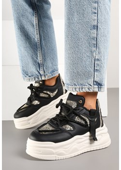 Czarne Streetwearowe Sneakersy na Platformie z Brokatem i Aplikacjami Maivessa ze sklepu born2be.pl w kategorii Buty sportowe damskie - zdjęcie 179015099