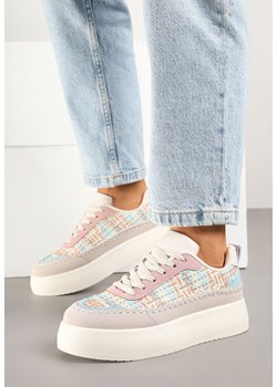 Beżowo-Różowe Sneakersy na Grubej Podeszwie z Plecioną Cholewką Nilavanea ze sklepu born2be.pl w kategorii Buty sportowe damskie - zdjęcie 179015129